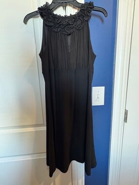 Black Sleeveless Ruffled Neck Dress